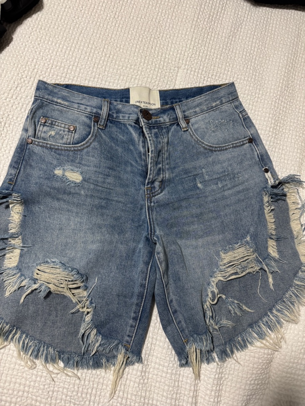 One Teaspoon Distressed Light Blue Denim Jean Shorts